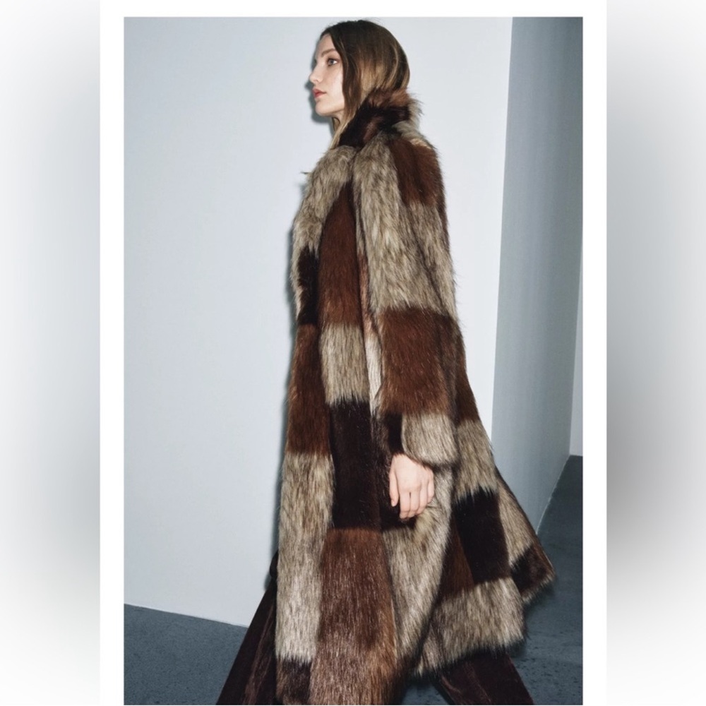 Zara Faux Fur Patchwork coat - Picture 3 of 6